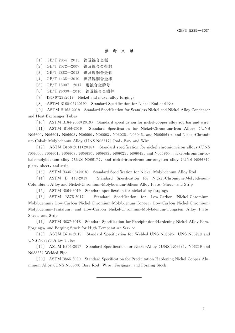 加工鎳及鎳合金牌號和化學成分國家標準GB/T5235-2021